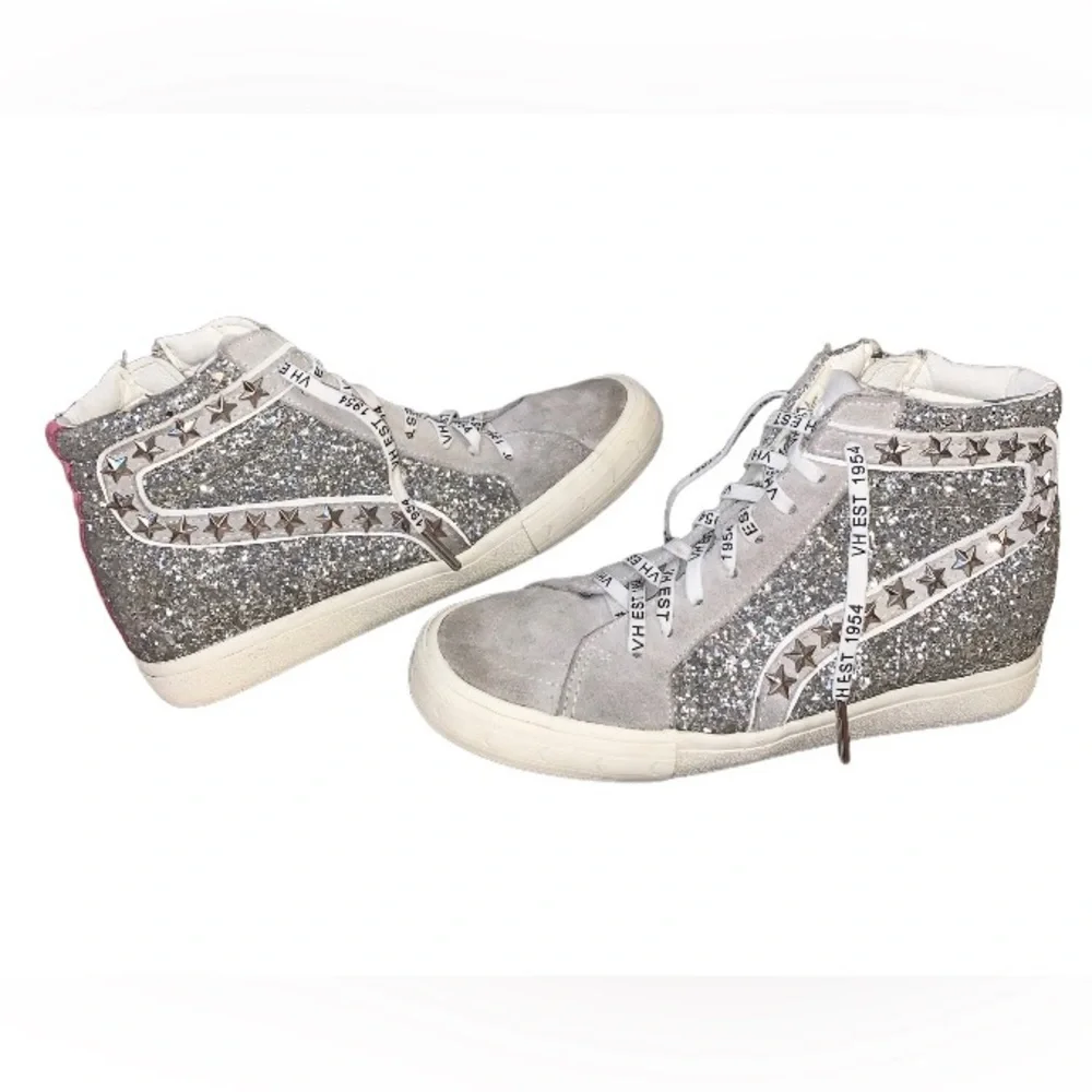 Vintage Havana Edith hi top silver glitter sneakers women’s shoes size 8 - Picture 8 of 13